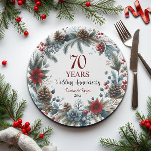 70th Platinum Wedding Anniversary Elegant Winter Paper Plate