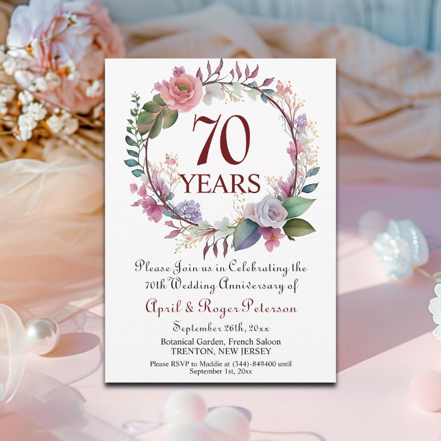 70th Platinum Wedding Anniversary Floral Invitation (Creator Uploaded)