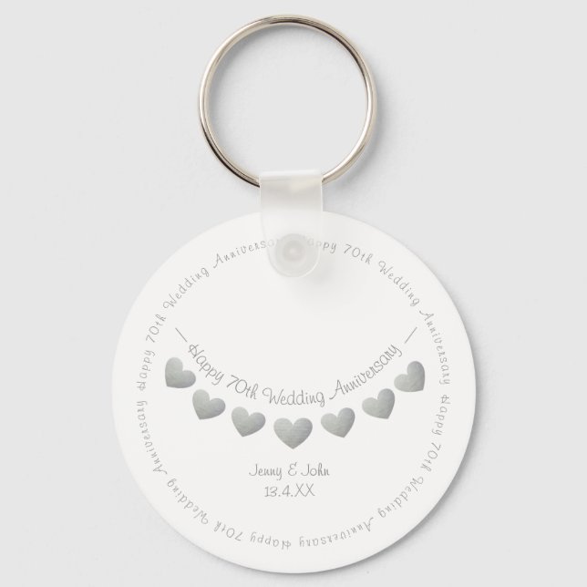 70th Platinum Wedding Anniversary gift/ favour Key Ring (Front)