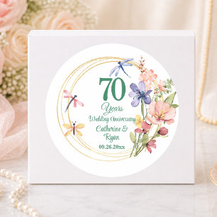 70th Platinum Wedding Anniversary Gold Frame Classic Round Sticker