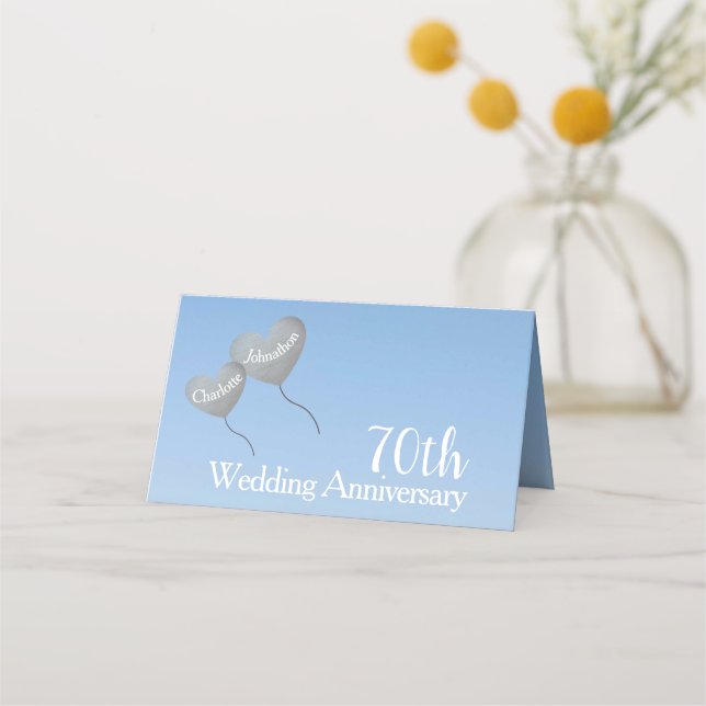 70th platinum wedding anniversary heart balloon place card (Front)
