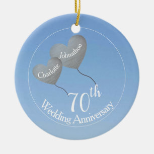 70th Platinum Wedding Anniversary heart balloons Ceramic Ornament