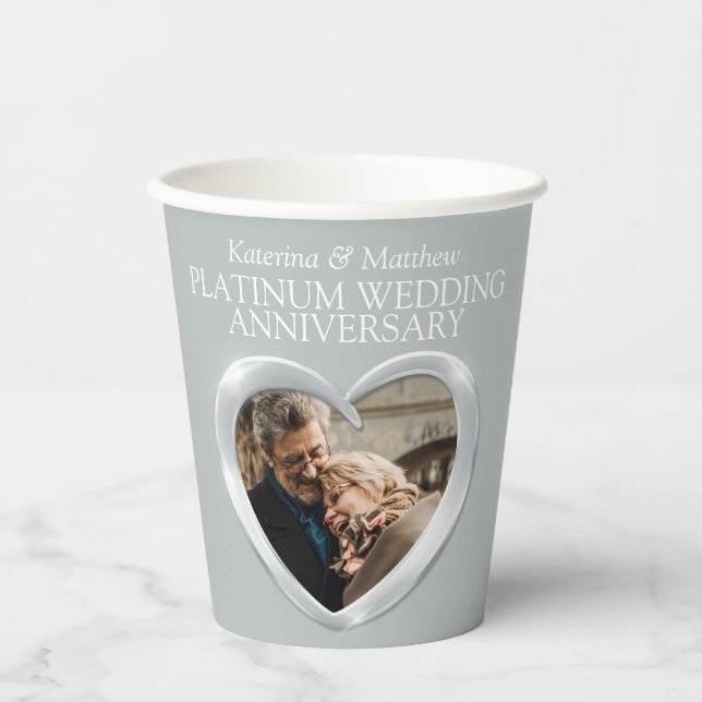 70th Platinum Wedding anniversary heart photo Paper Cups (Front)