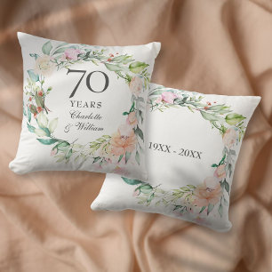 70th Platinum Wedding Anniversary Roses Floral Cushion