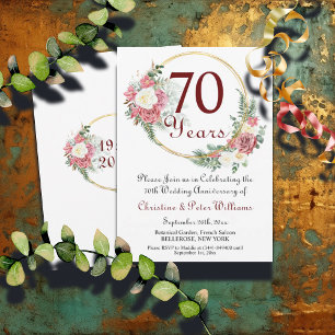 70th Platinum Wedding Anniversary Roses  Invitation