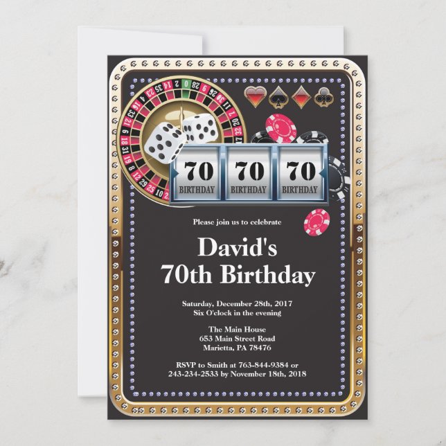 70th Poker Playing Card Casino Birthday Invitation (Front)