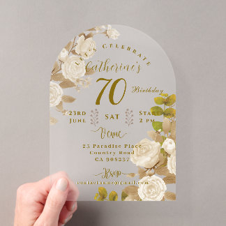 70th Rose Garden Birthday Acrylic Invitations