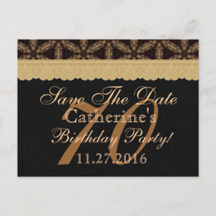 70th Save the Date Birthday Pale Gold Lace Black 2 Announcement Postcard