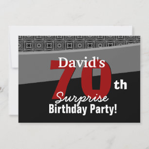 70th Surprise Birthday Black White Red W1922 Invitation