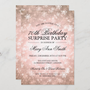 70th Surprise Birthday Copper Winter Wonderland Invitation