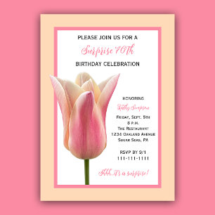 70th Surprise Birthday Party Elegant Pink Tulip Invitation