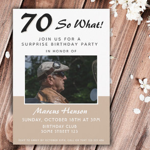 70th Surprise Birthday Party Photo Invitation Card