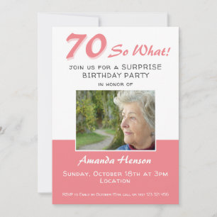70th Surprise Birthday Party Photo Invitation Card