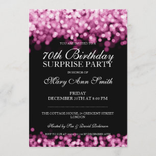 70th Surprise Birthday Party Pink Lights Invitation