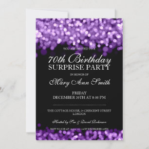 70th Surprise Birthday Party Purple Lights Invitation