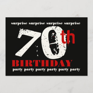 70th SURPRISE Birthday Party Red Black White Invitation