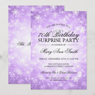 70th Surprise Birthday Purple Winter Wonderland Invitation