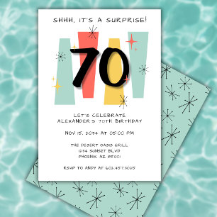 70th Surprise Birthday Retro Midcentury Modern Invitation