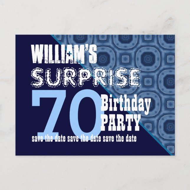 70th Surprise Birthday Save the Date Diagonal VB19 Announcement Postcard (Front)