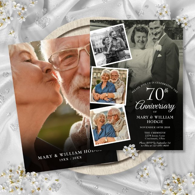 70th Wedding Anniversary 5 Photo Collage Invitation (70th Wedding Anniversary 5 Photo Collage Invitation)