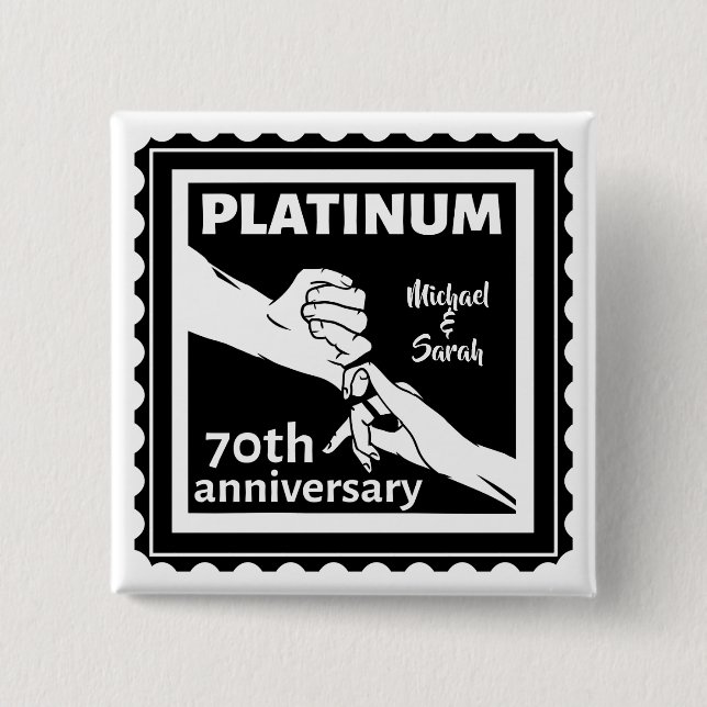 70th wedding anniversary blue platinum traditional 15 cm square badge (Front)