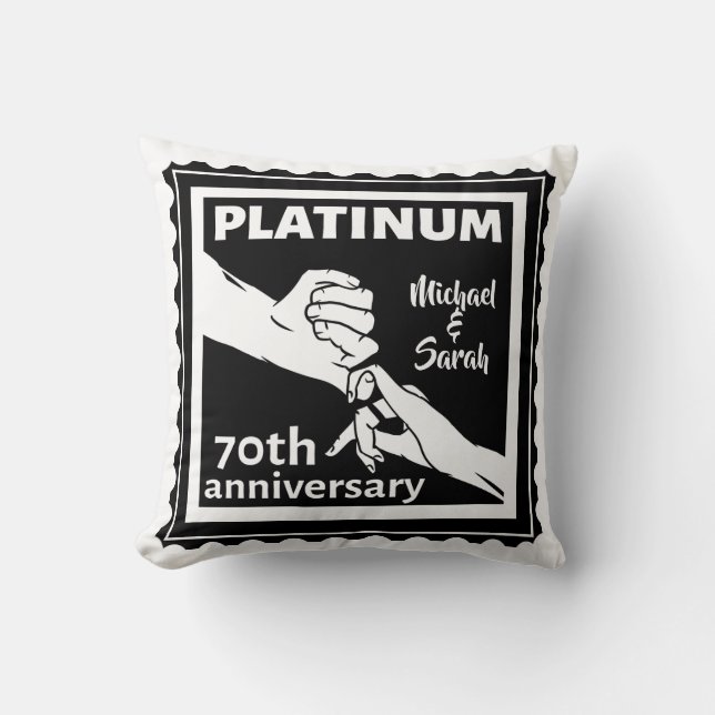 70th wedding anniversary blue platinum traditional cushion (Front)
