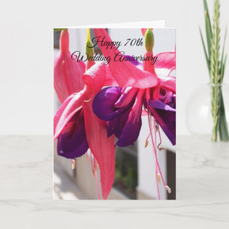 70th Wedding Anniversary Card Pink Flowers