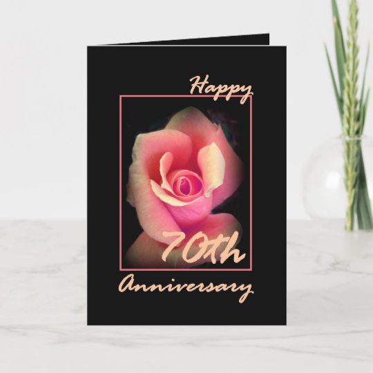  70th  Wedding  Anniversary  Card  with Pink Rosebud Zazzle 