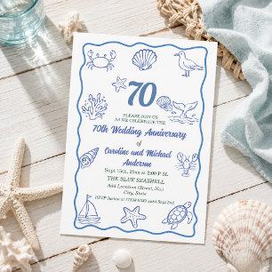 70th Wedding Anniversary Chic Hand Drawn Sea Life  Invitation