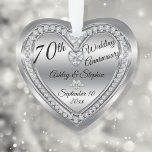 70th Wedding Anniversary Diamond Platinum Keepsake Ornament<br><div class="desc">Elegant faux (printed) diamonds and platinum 70th Wedding Anniversary keepsake photo ornament design by Holiday Hearts Designs (rights reserved). Template fields are provided for you to personalise with your names, anniversary and date. Font styles, sizes and positioning can be customised via the "Customise" button. As stated above, all effects (diamonds...</div>