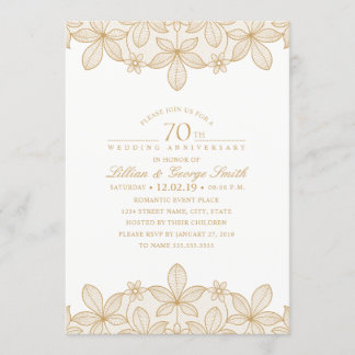 70th Wedding Anniversary Elegant Golden Lace Invitation