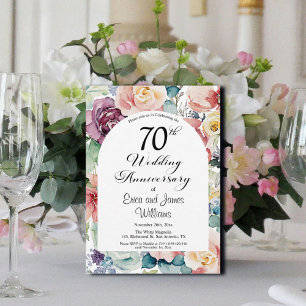 70th Wedding Anniversary Elegant Script Floral Invitation