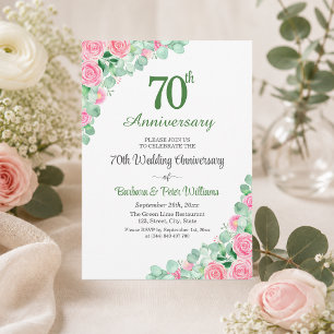 70th Wedding Anniversary Eucalyptus Roses Invitation