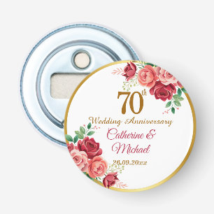 70th Wedding Anniversary Gold Frame Floral Bottle Opener