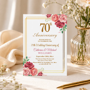 70th Wedding Anniversary Gold Frame Floral Invitation