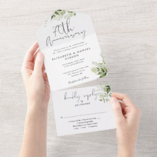 70th Wedding Anniversary Greenery Floral All In One Invitation