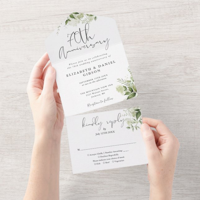 70th Wedding Anniversary Greenery Floral All In One Invitation (Tearaway)