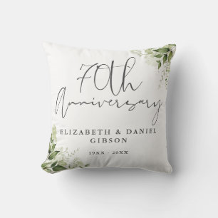 70th Wedding Anniversary Greenery Floral Cushion