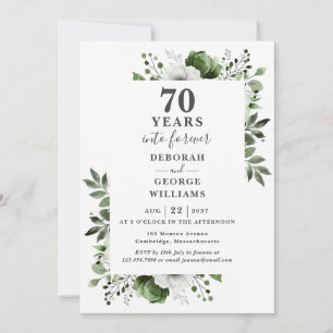70th Wedding Anniversary Greenery Floral Monogram Invitation