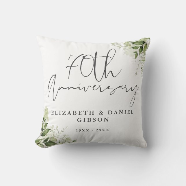 70th Wedding Anniversary Greenery Floral Photo Cushion (Front)