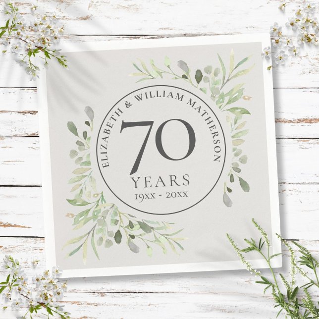 70th Wedding Anniversary Platinum Greenery Napkin (70th Wedding Anniversary Platinum Greenery Napkins)