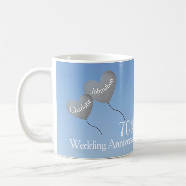 70th Wedding Anniversary platinum heart balloon Coffee Mug (Left)