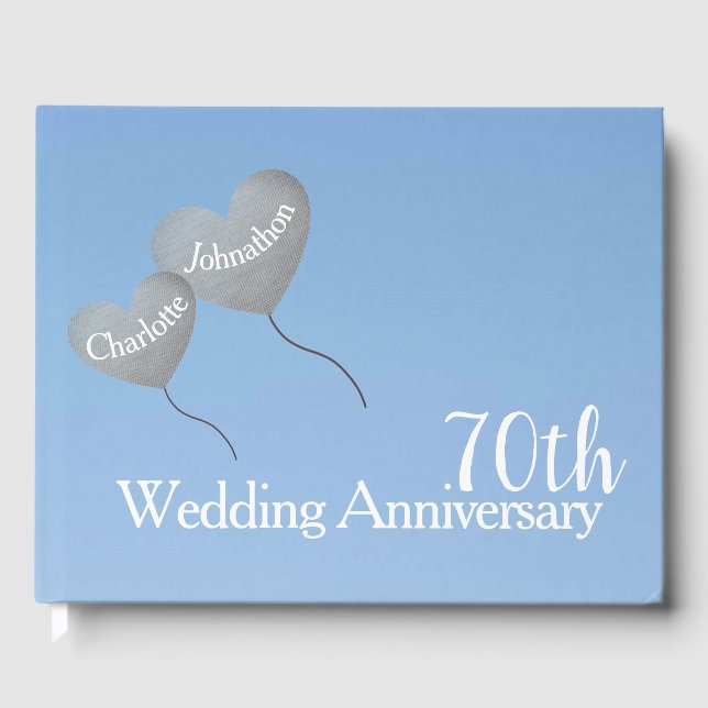 70th Wedding Anniversary platinum heart balloon Guest Book (Front)