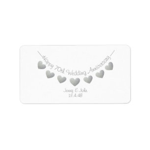 70th Wedding Anniversary platinum heart labels