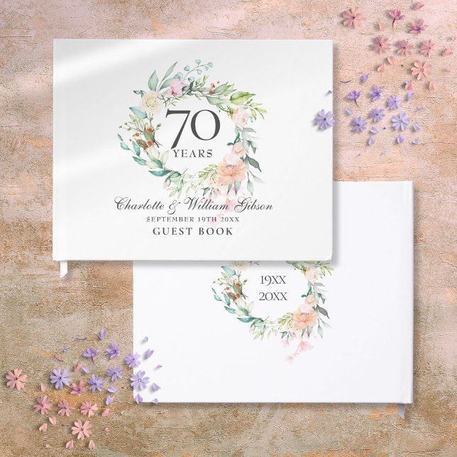 70th Wedding Anniversary Roses Floral Garland Guest Book (70th Wedding Anniversary Roses Floral Garland Guest Book)