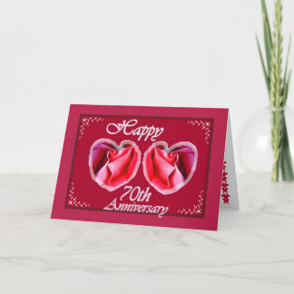 70th Wedding Anniversary Two Rose Red Hearts Card