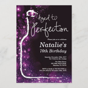 70th Wine Birthday Aged to Perfection Purple Invitation