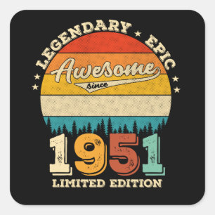 71 Year Old Awesome Since 1951 71st Birthday Gift Square Sticker
