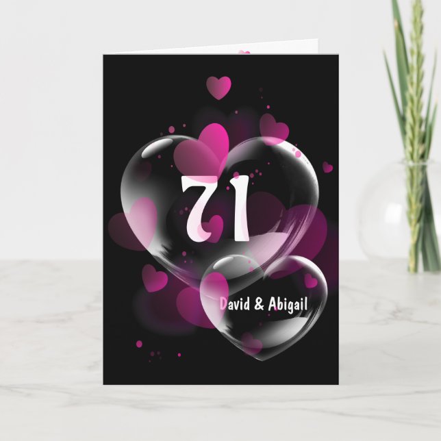 71st Anniversary Heart Bubbles on Black  Card (Front)