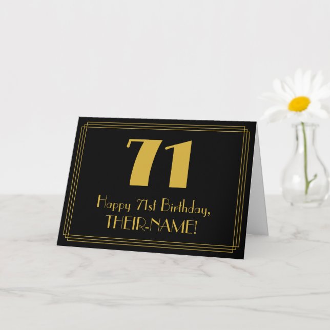 71st Birthday: Art Deco Inspired Look "71" + Name Card (Small Plant)